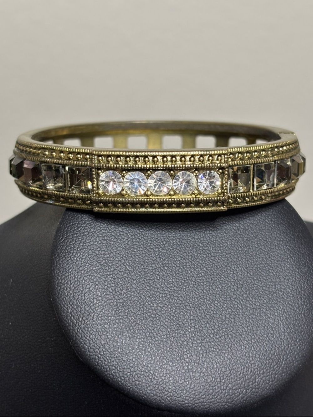 Heidi Daus Tantalizing Swarovski Smoky & Clear Crystal Bangle Bracelet Bronze